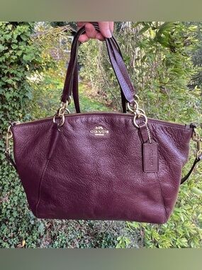 COACH Mini Kelsey Satchel Bag Purple Oxblood Leather w Gold Hardware AUTHENTIC